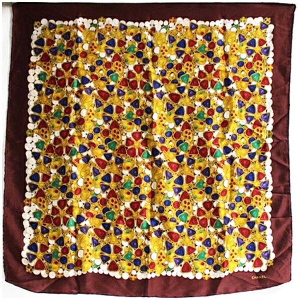 Chanel scarf muffler, burgundy x multicolor pattern, CHANEL, women's.